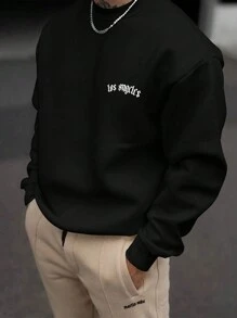 Herrtröja med Los Angeles-motiv och texttryck, avslappnad pendling, mångsidig, emo-stil, 2000-talsstil, för hösten, långärmad topp - Svart - Visa 4