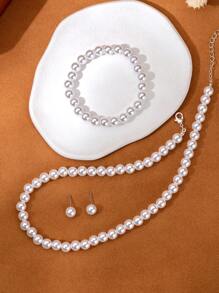 1 Bộ trang sức vòng tay, vòng cổ, hoa tai ngọc trai thanh lịch, thời trang và đa năng dành cho phụ nữ - bộ trang sức ngọc trai - Xem 12