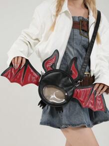 1 Pc New Fashionable And Fun Halloween Themed Devil Bat Shaped PU Leather Crossbody Bag With Wings And Foldable Design For Women For Outdoor&Halloween Themed Party&Halloween Costume Matching, Halloween Bags Perfect For Fancy Party Matching With Halloween Costume - Multicolor - View 5