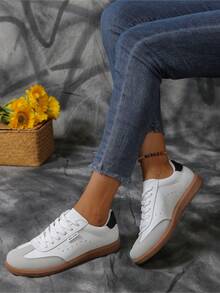 女士休闲运动鞋，白色系带运动休闲运动鞋，简约轻便舒适女士休闲鞋，时尚百搭女士健身训练鞋 - 白色 - 查看 4