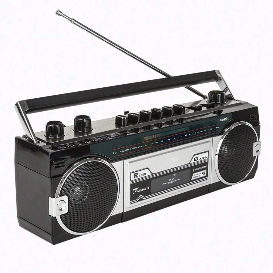 Retro Boombox, Radio Cassette Player Recorder, AM/FM -SW1/SW2 Radio, USB/Micro SD Slots, Headphone Jack, Convert Cassettes To USB/SD, Classic 80s Style Retro, Black, Built-In Microphone