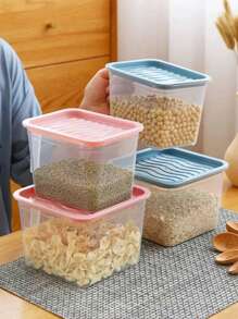 Set de 2 cajas de almacenamiento herméticas y transparentes con asas para el refrigerador, en estilo cajón de plástico para guardar granos, nueces, cereales, huevos, alimentos, frutas y verduras, aderezos para ensaladas, para uso al aire libre y camping