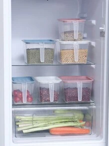 Set de 2 cajas de almacenamiento herméticas y transparentes con asas para el refrigerador, en estilo cajón de plástico para guardar granos, nueces, cereales, huevos, alimentos, frutas y verduras, aderezos para ensaladas, para uso al aire libre y camping
