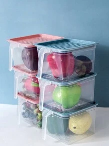 Set de 2 cajas de almacenamiento herméticas y transparentes con asas para el refrigerador, en estilo cajón de plástico para guardar granos, nueces, cereales, huevos, alimentos, frutas y verduras, aderezos para ensaladas, para uso al aire libre y camping
