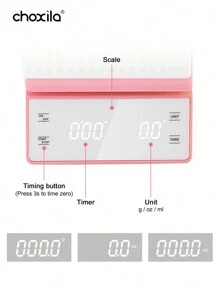 choxila 1 件粉色数字咖啡秤带计时器，3kg/0.1g 高精度浓缩咖啡秤带 LCD 显示屏，电池供电数字厨房秤，用于倒入咖啡、茶、珠宝的电子秤（不含电池）返回学校 - 粉色 - 查看 4