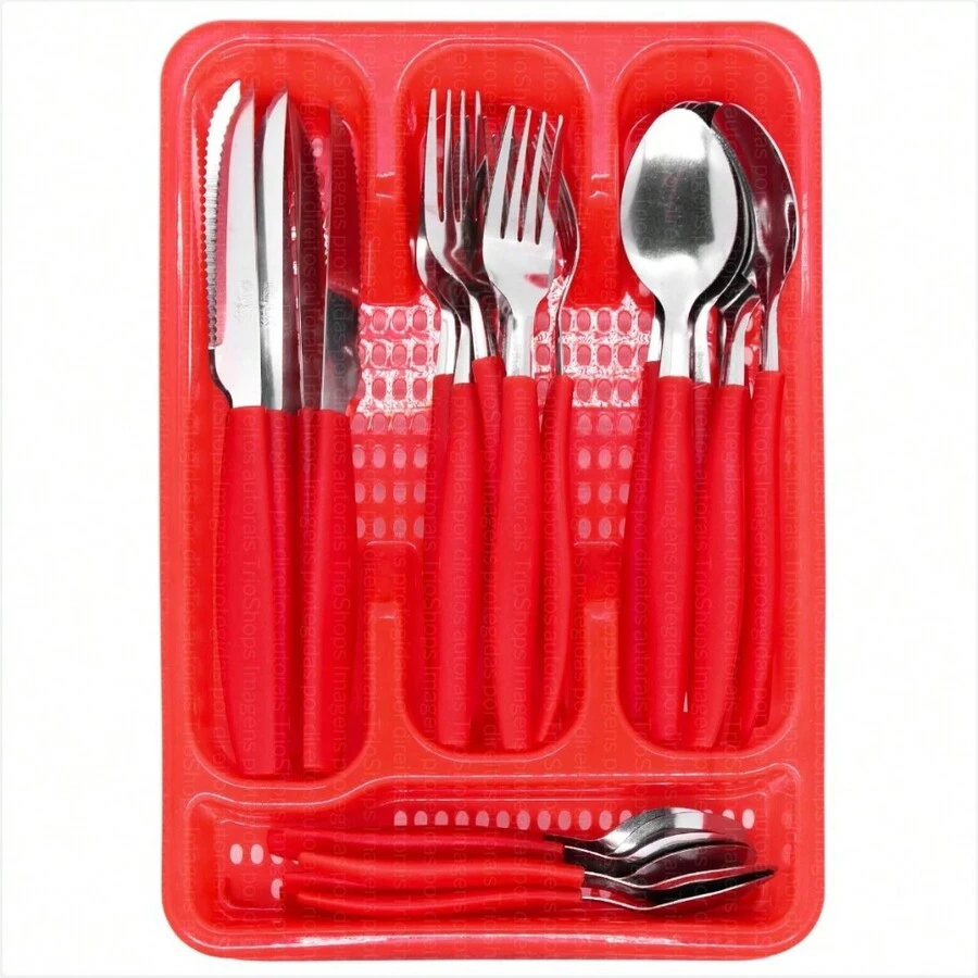 Palmas Colors Kitchen Cutlery Set With Cutlery Holder 25 Pieces - 紅色 - 查看 1