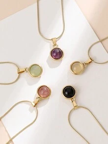 宝石项链不锈钢疗愈水晶玛瑙东陵石吊坠 14K 镀金珠宝 适合女士女孩 - 金色 - 查看 3