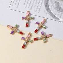 5 件水钻十字形多色宝石 DIY 珠宝吊坠 - 彩色 - 查看 3