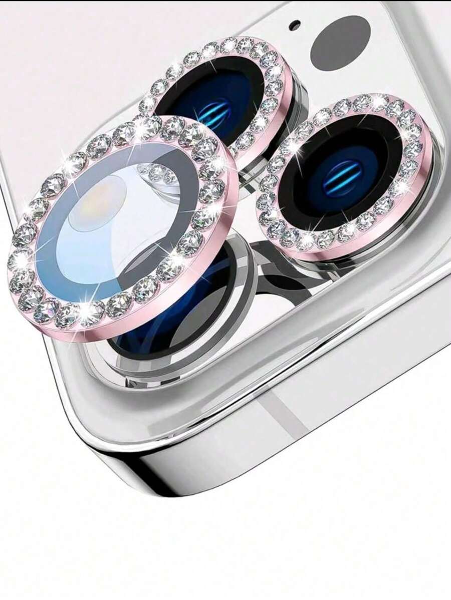 3片装相机镜头保护膜，带闪亮金属水钻环和9H硬度防刮膜，时尚配件，个性化保护壳，生日、送给家人、朋友的礼物，闪亮水晶，镜头保护膜，手机配件，防水，防震，防摔，全覆盖