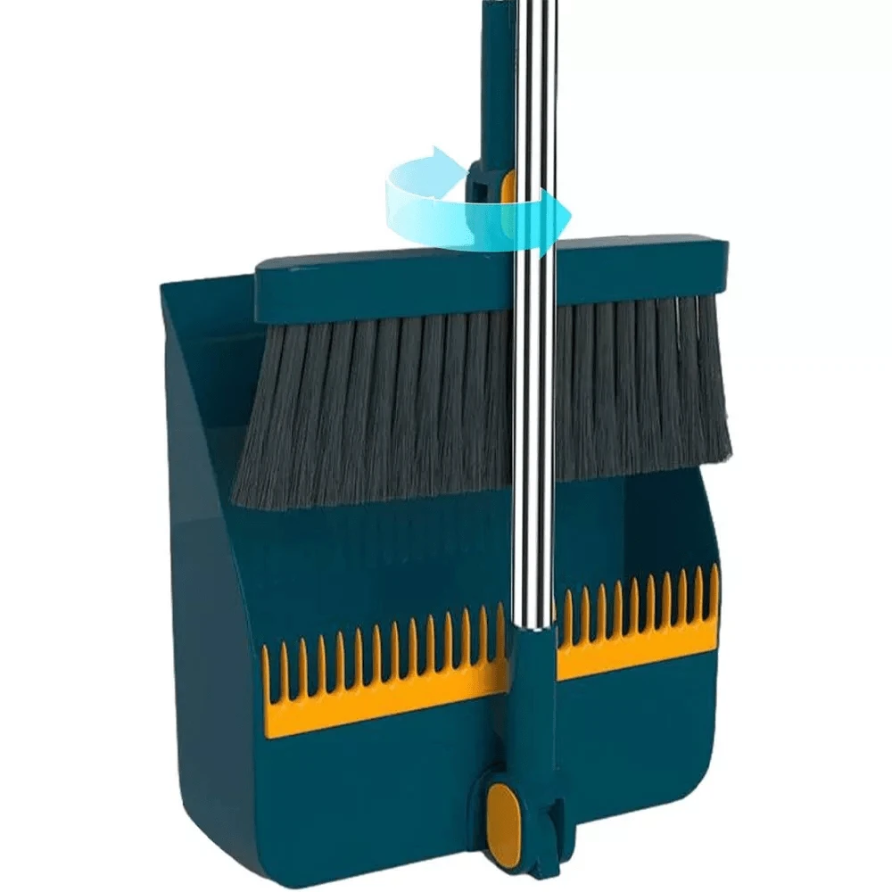Long Handled Dustpan And Brush Set Strong Metal Handle Dust Pan & Broom Sweeper - Blue - View 1