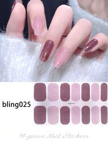 玫瑰粉色闪粉全覆盖美甲贴纸，光泽亮丽，易于DIY，持久耐用，适合派对和日常美甲佩戴。美甲用品 - 紫色 - 查看 5