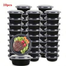 50pcs Disposable Food Containers/Reusable Meal Prep Containers, Microwave Safe Food Storage Containers, 28oz Round Disposable Plastic Bento Lunch Boxes With Lids | For Food Preparation, Enjoy Anytime Anywhere | Disposable Lunch Boxes, Plastic Containers - Stackable, Freezer & Dishwasher Safe, Round Black Plastic Bowls, Suitable For Packing Fruits/Veggies/Food - Perfect For Outdoor Picnic/Camping/Team Building/Party , For Halloween Or Christmas Party