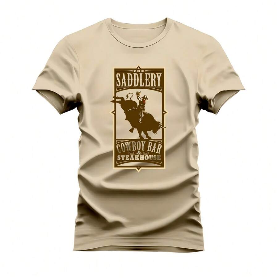 Comfortable Cotton T-Shirt Soft Mesh Printed Steak - 米色 - 查看 1