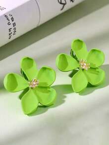 1对欧美夸张金属花耳夹耳环，适合女性日常佩戴情人节、妈妈、母亲、母亲节、礼物 - 綠色 - 查看 2