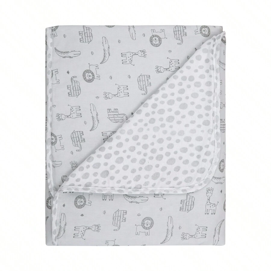 Double-Sided Flannel Baby Blanket 90cm X 80cm Papi Composê - 塗鴉叢林灰 - 查看 1