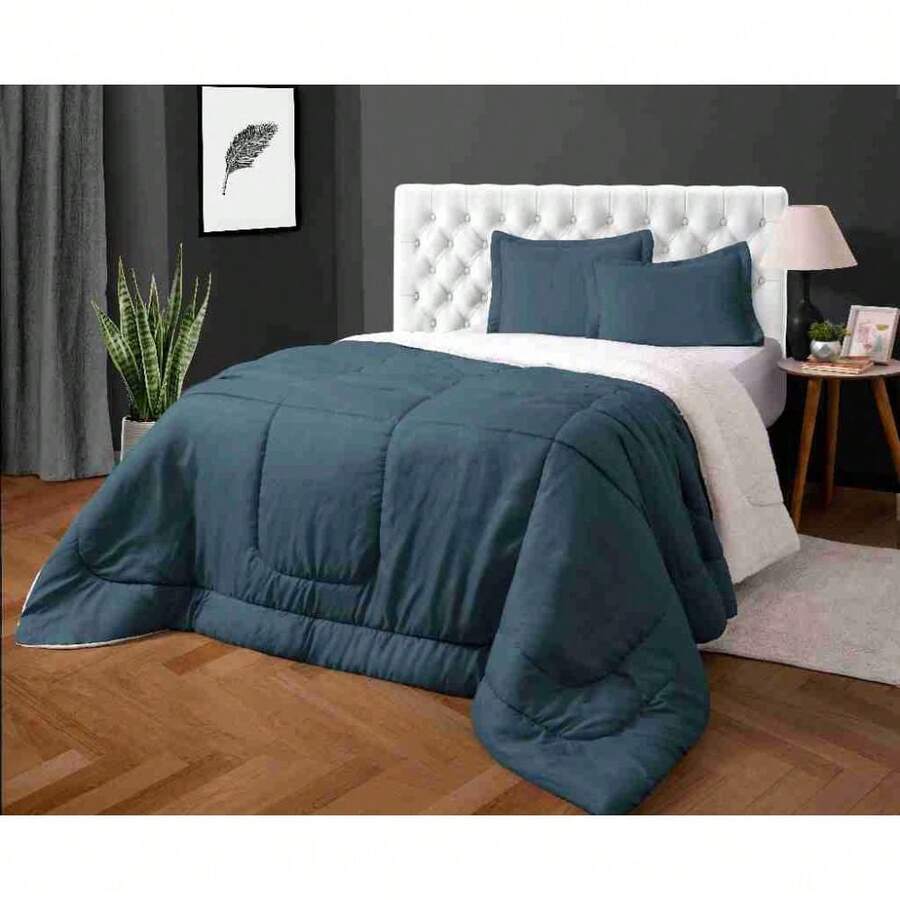 Queen Sherpa Comforter Single - Màu xanh lam - Xem 1