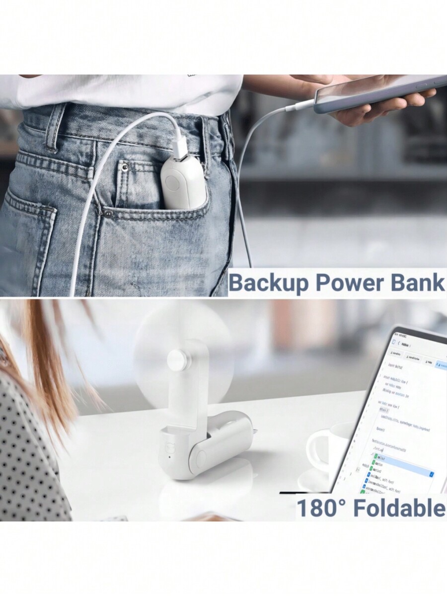 Mini Handheld Foldable Electric Fan, Student Dorm Desk Fan, Power Bank