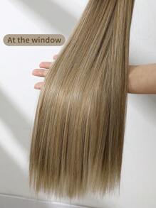 22-Inch Black Brown With Golden Highlights Straight Hair Extensions, Clip-In Synthetic Hair Extensions, Suitable For Women, Golden Voluminous And -Free, Reddish Brown Clip-In Hair Extensions, Made Of Synthetic Material - Blonde Ombre - View 7