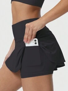 Speed mate 2pcs/Set Women's Tennis Skirt With Phone Pocket And Ruffle Hem - Fashionable And Comfortable Sportswear, Suitable For Workout And Sports, Tennis Skirt Set - Blue - View 5