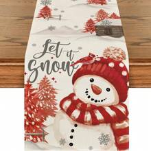 1Pc,Christmas Table Runner,Holiday Dresser Scarves, Snowman Xmas Tree Snowflake Rustic Wood Tablerunner For Kitchen CoffeeDining Bedroom Living Room Dinner Scarf Decor