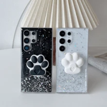 黑色大孔TPU软壳星空闪光DIY可爱猫爪可调节支撑保护壳兼容Apple Iphone11/12/13/14/15/16promax，三星S22 / S23FE / S24U / A55 / A05 / A05s / A34 / A24 / A12 / A13Redmi Note11/12/13pro +，小米13C，OPPO RENO 11F / RENO12，Infinix，华为P30LITE / P70PRO，荣耀90LITE / 70LITE / X8B / X9A，VIVO和其他IPHONE手机壳 - 黑色 - 查看 4