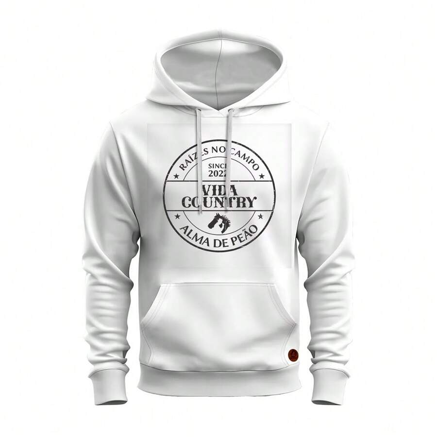 Unisex Printed Cotton Kangaroo Sweatshirt Alma De Peão - 白色 - 查看 1