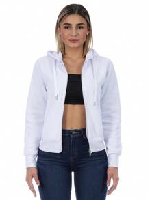 Sudadera Abierta Para Mujer Con Cierre Metálico - Blanco - Ver 5