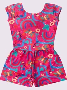 Summer Romper For Girls With Tie Back And  Rainbow - Hồng - Xem 3