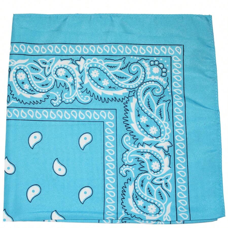 Mechaly Polyester Bandana - Paisley And Solid Colors - Pack Of 4 - Paisley Turquoise - View 1
