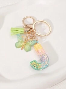 1pc Creative Letter Resin Drop Keychain With Butterfly Tassel Pendant For Girls - Multicolor - View 27