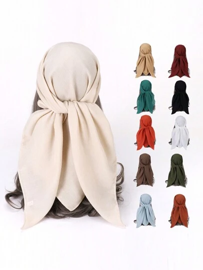 1 chiếc khăn trùm đầu vuông bằng vải lanh màu trơn cho nữ, khăn lụa, khăn trùm đầu, khăn tắm biển, đồ mặc hàng ngày, khăn trang trí lễ hội, băng đô, băng đô