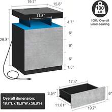 Gray Nightstand With Wireless Charging Station High Gloss Night Stand With 3 Drawers Bedside Table With USB Type C Charging Adjustable LED Lights Organizer For Bedroom - Bê tông xám - Xem 3