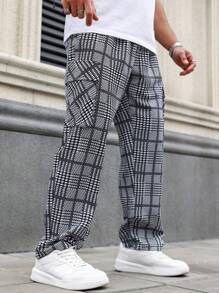 1pc Men's Loose Graphic Print Drawstring Straight Leg Casual Pants