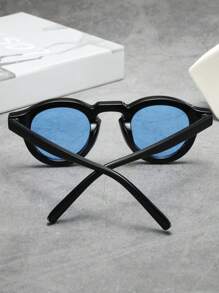 1 件复古圆框简约时尚眼镜，适合驾驶、旅行、休闲、户外运动、夏季海滩度假、户外、旅行日常使用 - 黑框藍片 - 查看 3