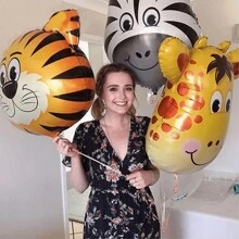 1 pieza Globos con diseño de cabeza de animal de dibujos animados - León, Buey, Mono, Tigre, Cebra, Jirafa, Globos decorativos temáticos de animales de la selva para fiestas, cumpleaños y celebraciones - Multicolor - Ver 1