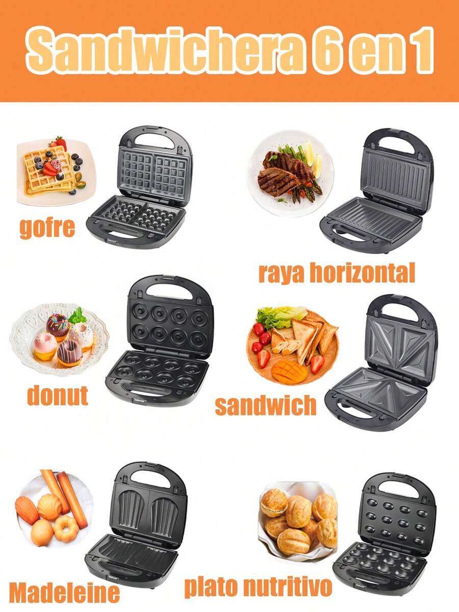 CasaBella Sandwichera Multifunción 6 en 1, Horno para Gofres,Máquina