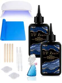 UV Harz mit Licht, aufgerüstetes 100g kristallklares & geruchsarmes UV-Harz Set, UV-Licht, Silikonmatte, ultravioletter Epoxidharz, UV-Harz Starter Set für Schmuck, Kunsthandwerk Dekoration
