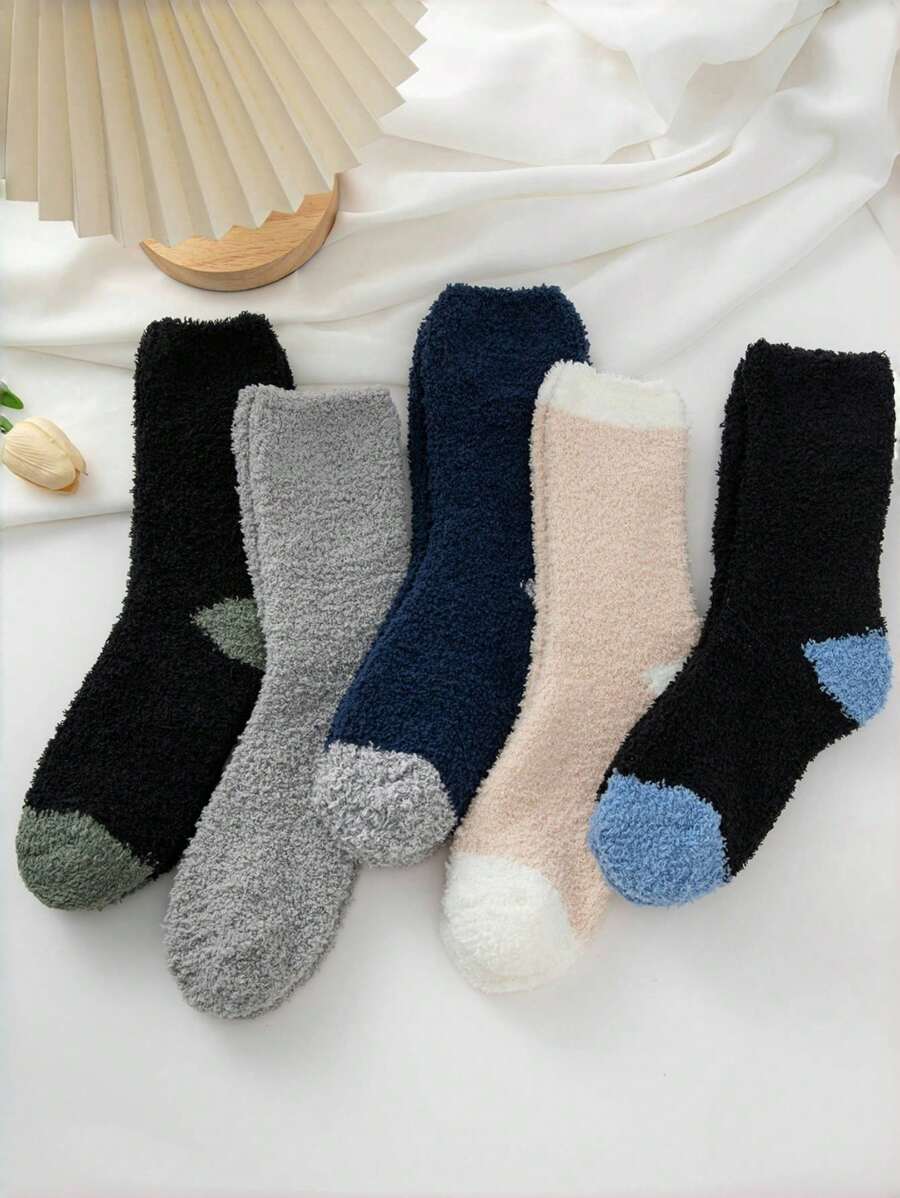 5 đôi tất ngủ dày mềm mại màu trơn ấm áp cho nữ - Nhiều màu - Xem 1