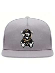 1 件嘻哈熊印花男女通用可调节棒球帽，街头时尚运动帽