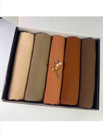1box Solid Color Chiffon Headscarf Set For Women, Headscarf (5pcs Headscarves+2pcs Hair Clips) Accessories Women