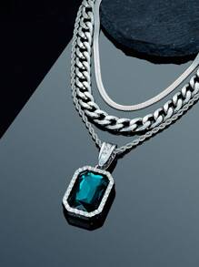 3pcs/Set Men's Necklace Set Including Alloy Inlaid Blue/Red/Green Gem Chain, Snake Chain Necklace, Choker Chain, Rapper Jewelry Gift With Card And Gift Box - Jewelry Set - View 18