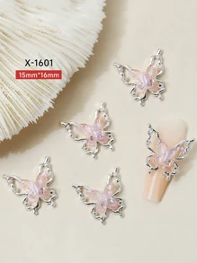 蝴蝶美甲装饰合金纹理 Y2k 金属风格指甲饰物指甲钻水钻混合 10 件 3D 美甲装饰 DIY 女孩指甲宝石美甲用品 - 彩色 - 查看 6