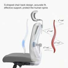 SIHOO M18 Ergonomic Office Chair For Big And Tall People Adjustable Headrest With 2D Armrest Lumbar Support And PU Wheels Swivel Tilt Function Black - 灰框灰網 - 查看 7