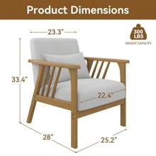 Nalupatio Mid-Century Modern Accent Chair With Solid Wood Frame, Upholstered Wood Reading Arm Chair With Waist Pillow & Soft Cushion, Lounge Chair For Living Room, Bedroom, Balcony