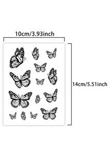 1Pc Vlinder Tijdelijke Tatoeages Waterdicht Zweetbestendig Blijft 1-2 Weken Houdt Realistische Kruidensap Niet-Reflecterend Anti-Wrijving Nep Zwarte Nep Tatoeages Voor Mannen En Vrouwen Tatoeage Stickers Voor Arm, Borst, Taille, Rug, Buik, Been, Nek, Vinger, Oor Modernistische Lichaamskunst