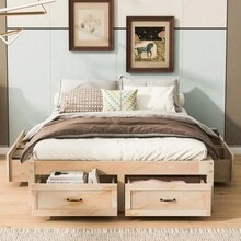 Full Size Platform Bed With 6 Storage Drawers, Antique Natural - 仿古天然+MDF+LVL 如圖所示 - 查看 2