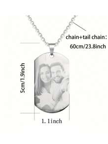 1 pieza Collar personalizado con colgante de foto con texto grabado por láser. Joyería para hombre, regalo de moda negra, estilo casual, minimalista, unisex, ideal como regalo personalizado para ella, novia, mamá, familia, amigos, hija, abuelos para aniversarios, cumpleaños, uso diario, baile de graduación, Día de la Madre, Día de San Valentín, graduación, bodas