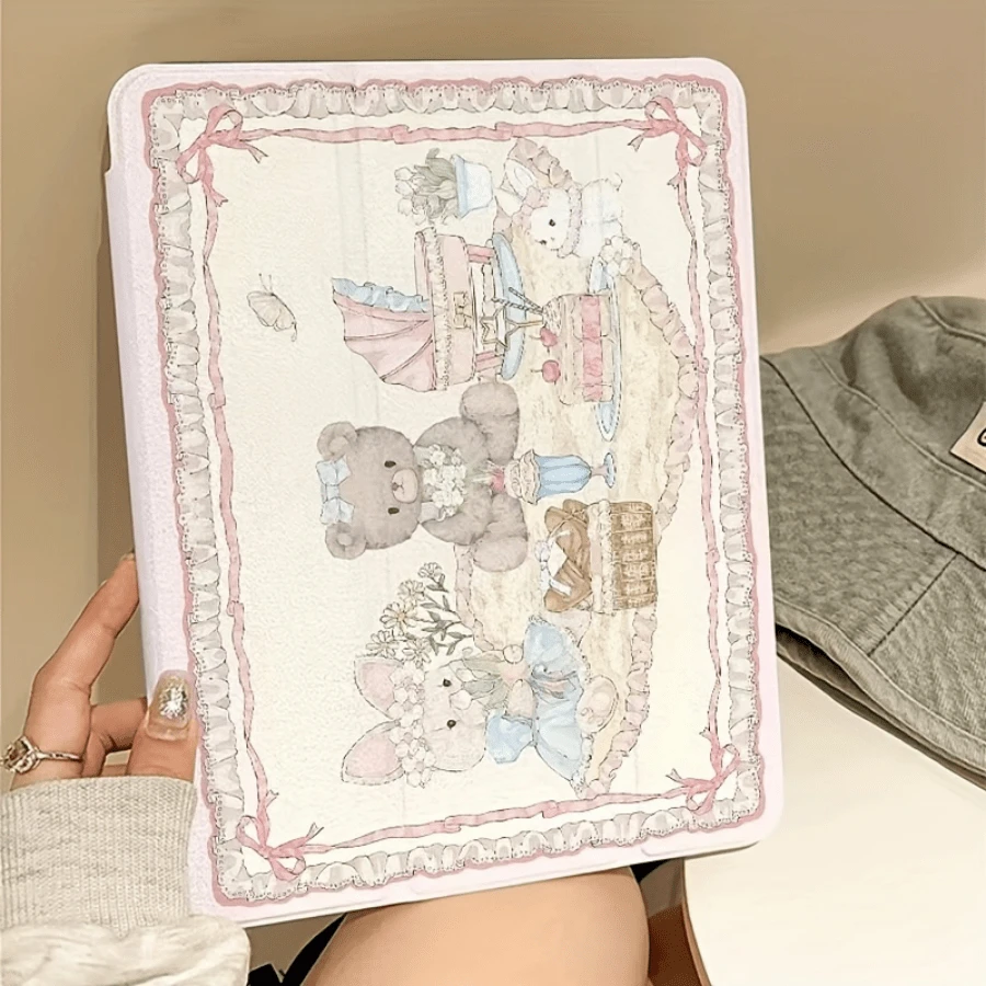 Ốp lưng bảo vệ máy tính bảng Bunny 1 hình gấu bông và thỏ màu hồng tương thích với iPad 10.2/10/10.9/Air4/5/6/Pro11 2024 - Hồng - Xem 1