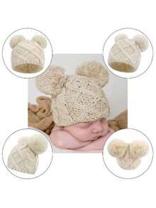 1pc 0-6Months / 6-18Months Baby Pompom Beanie, Infant Knit Winter Hat For Boys & Girls, Cute Warm Earflap Knitted Newborn Baby Cap