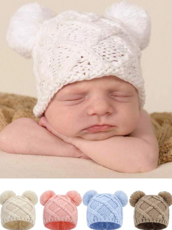 1pc 0-6Months / 6-18Months Baby Pompom Beanie, Infant Knit Winter Hat For Boys & Girls, Cute Warm Earflap Knitted Newborn Baby Cap
